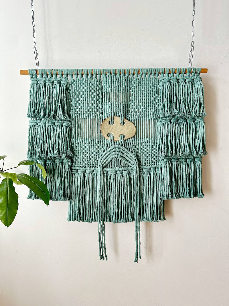 MONTEREY knotted Wall Hanging with Ceramic Detail | sage green