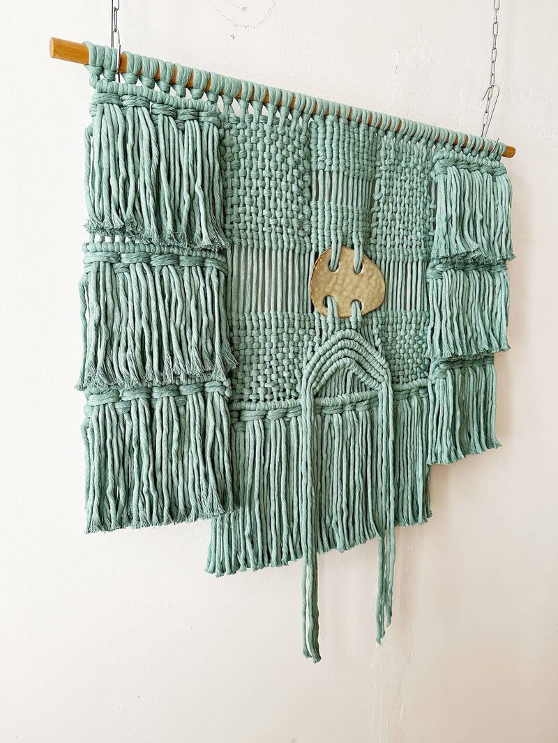 MONTEREY knotted Wall Hanging with Ceramic Detail | sage green