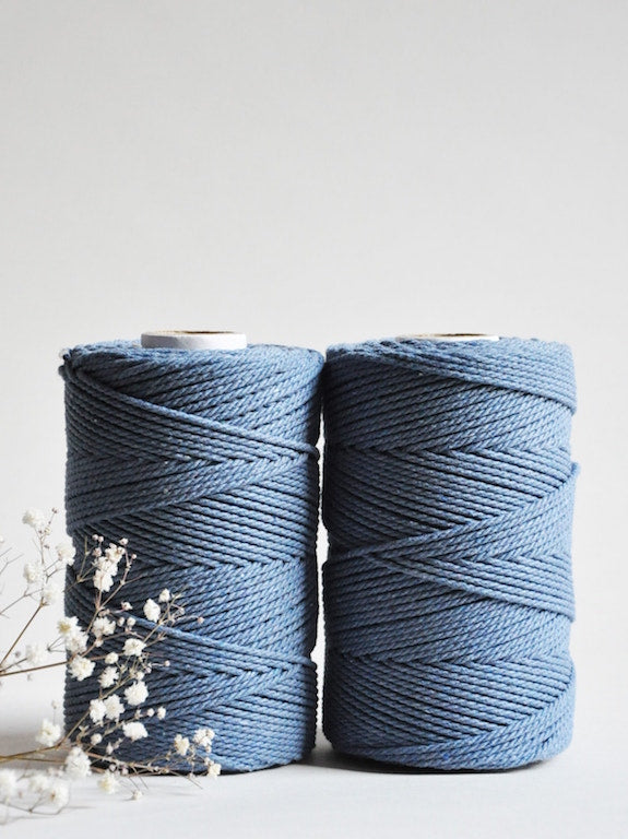 2,5mm gedrehtes Baumwollseil jeansblau zum Weben, Makramee knüpfen, Häkeln, Basteln, Dekorieren und mehr